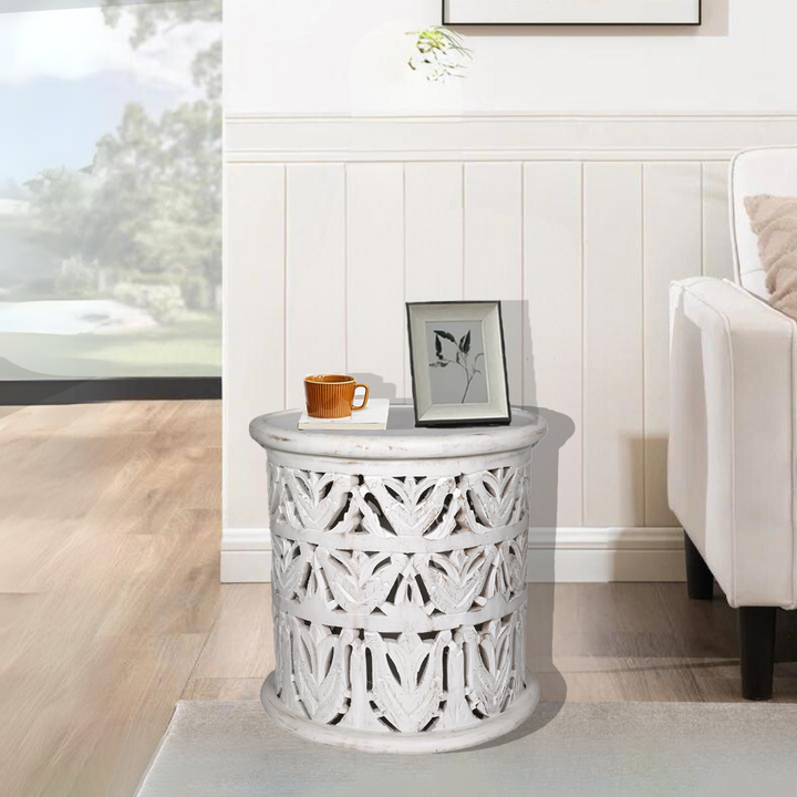 Perth Mango Wood Side Table - White Additional 2