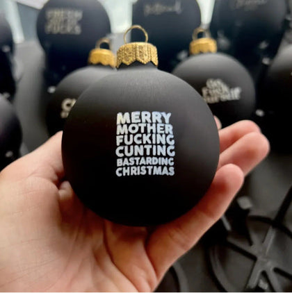 Funny Christmas Baubles – Black Ornaments with Cheeky Slogans