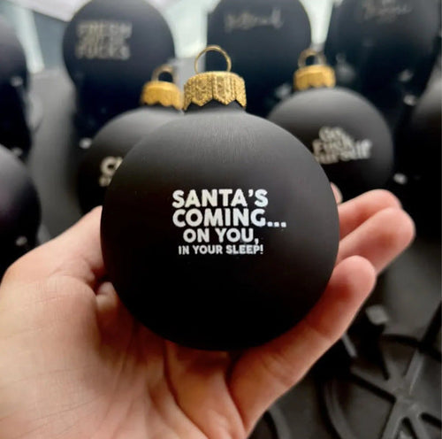 Funny Christmas Baubles – Black Ornaments with Cheeky Slogans