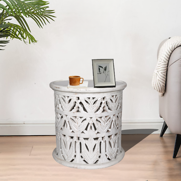 Perth Mango Wood Side Table - White Additional 1