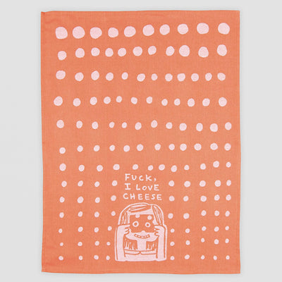 Cheese Tea Towel, Funny Polka Dot Kitchen Cloth with Cartoon Slogan