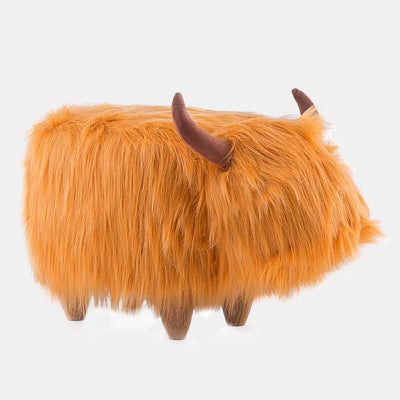 Hamish the Highland Cow Footstool. Fuzzy, sturdy and full of charm