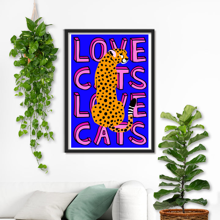 Love Cats Leopard Blue & Pink Art Print Additional 1