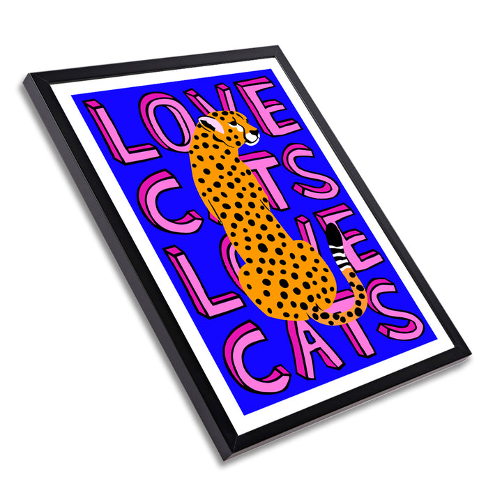 Love Cats Leopard Blue & Pink Art Print Additional 3