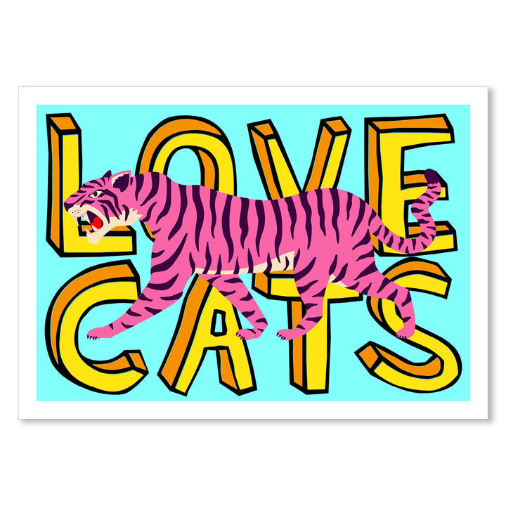 Love Cats Tiger Cyan & Pink Art Print Additional 2
