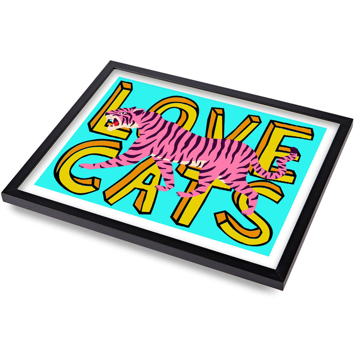 Love Cats Tiger Cyan & Pink Art Print Additional 3