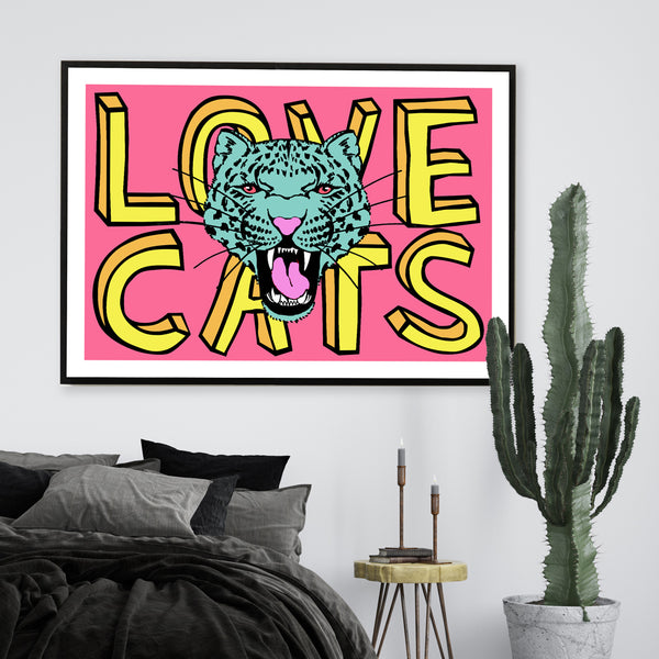 Love Cats Panther Tutti Frutti Art Print