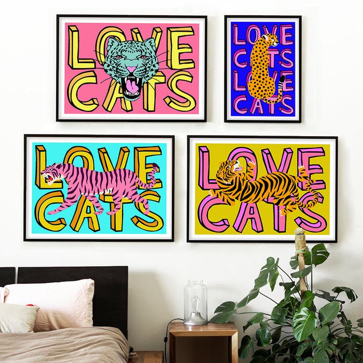 Love Cats Leopard Blue & Pink Art Print Additional 4
