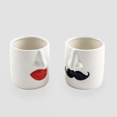 White Ceramic Plant Pots Set - Mr and Mrs Design for Couples