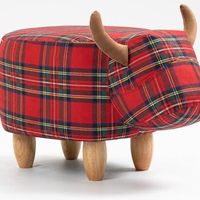 The Red Tartan Cow Animal Footstool