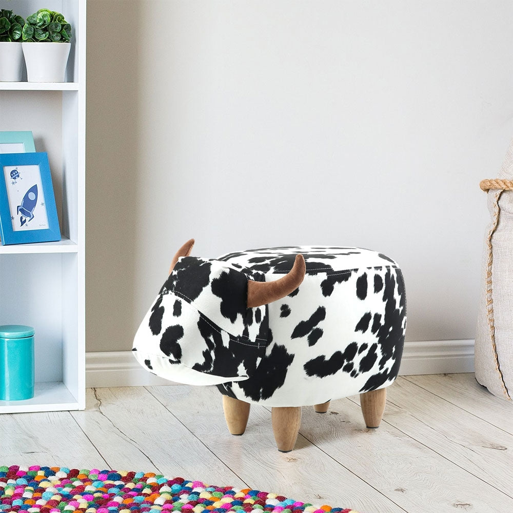 Cathy the Cow Footstool Black White Print Red Candy