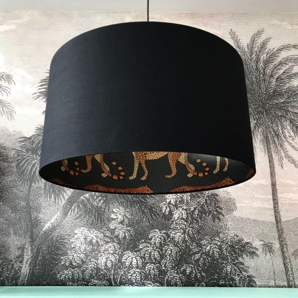 Silhouette Cotton Lampshade - Leopard in Jet Black