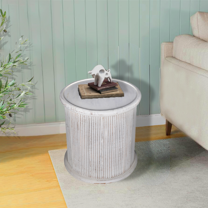 Linda Mango Wood Side Table - White Additional 2