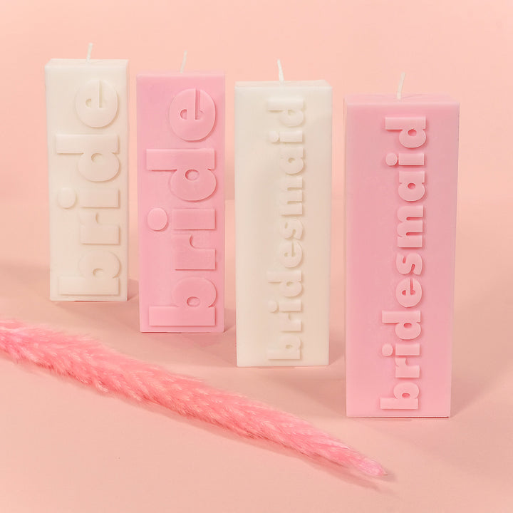 BRIDESMAID Slogan Block Pillar Candle (White)