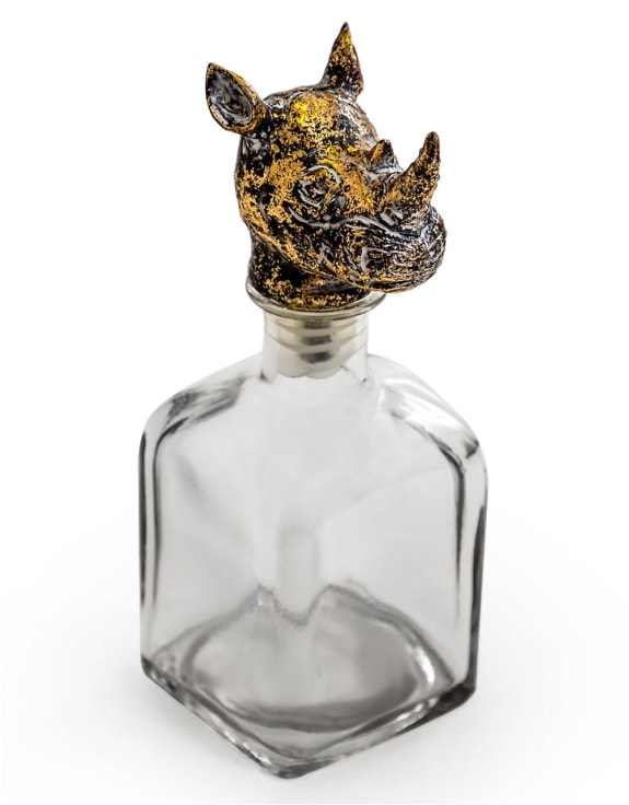 Large Glass Storage Bottle with Rhino Head Stopper