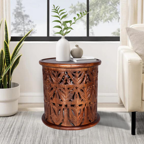 Perth Mango Wood Side Table - Dark Brown