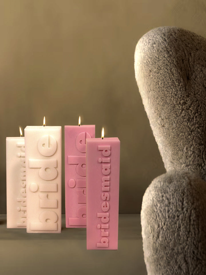Bridesmaid Pillar Candle - White Wax with Bold Slogan Block Additional 6