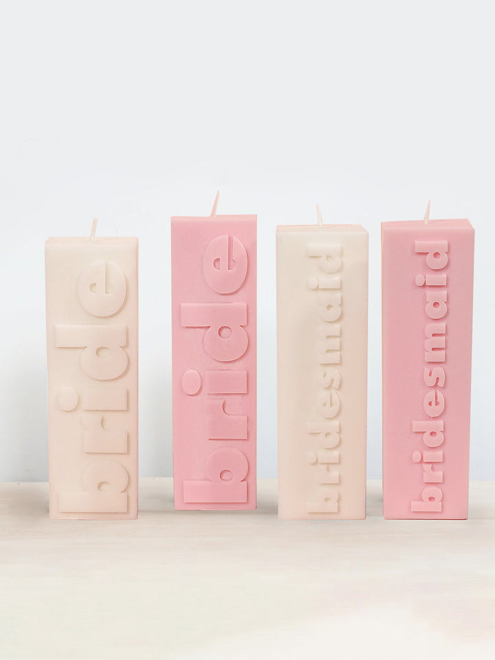 Bridesmaid Pillar Candle - White Wax with Bold Slogan Block Additional 2