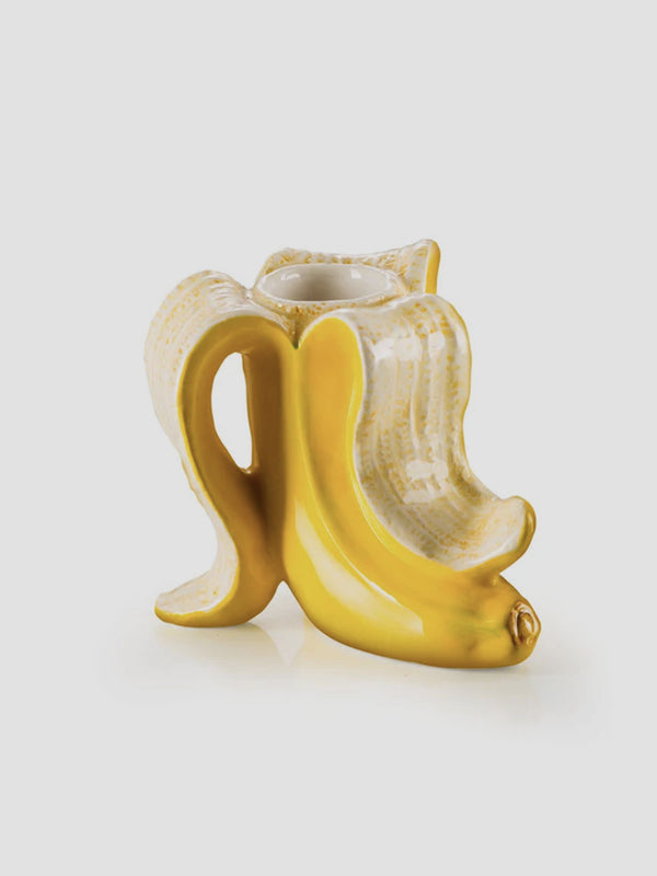 Banana Candle Holders Set – Quirky Yellow Dolomite Pair for Tabletop Fun