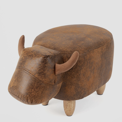 Benton the Bull Footstool. Faux Leather Ottoman with Horns and Humour