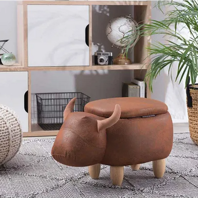 Benton the Bull Footstool. Faux Leather Ottoman with Horns and Humour