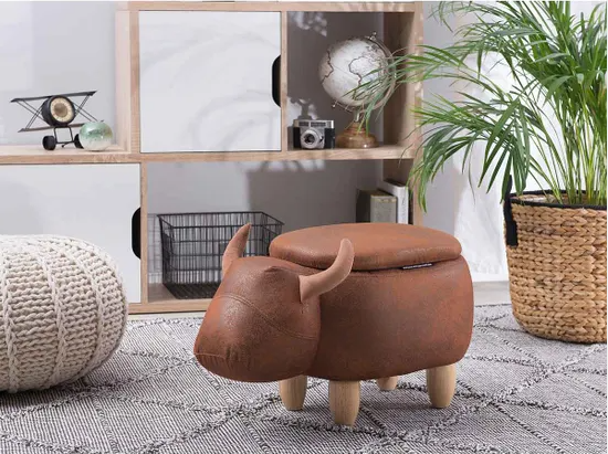 Benton the Bull Footstool. Faux Leather Ottoman with Horns and Humour