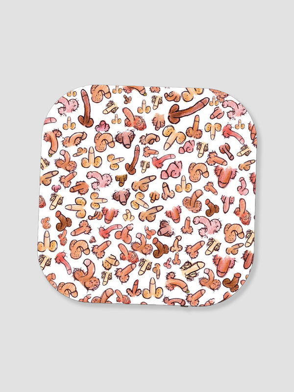 Bunch of Dicks Drink Coasters Set of 4. Naughty Cork Table Mats with Colourful Art