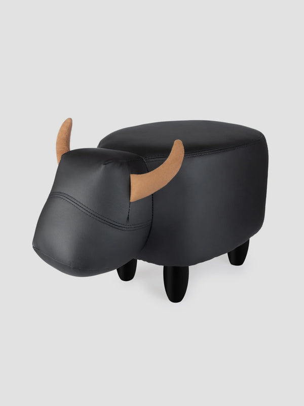 Byron the Bull Footstool - Black Faux Leather Animal Ottoman