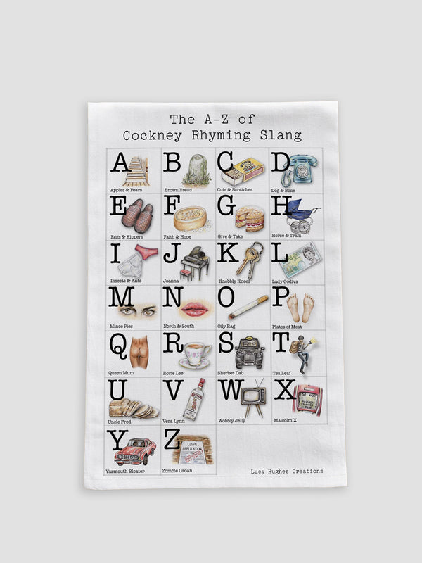 Cockney Rhyming Slang Tea Towel - 100% Cotton Kitchen Fun