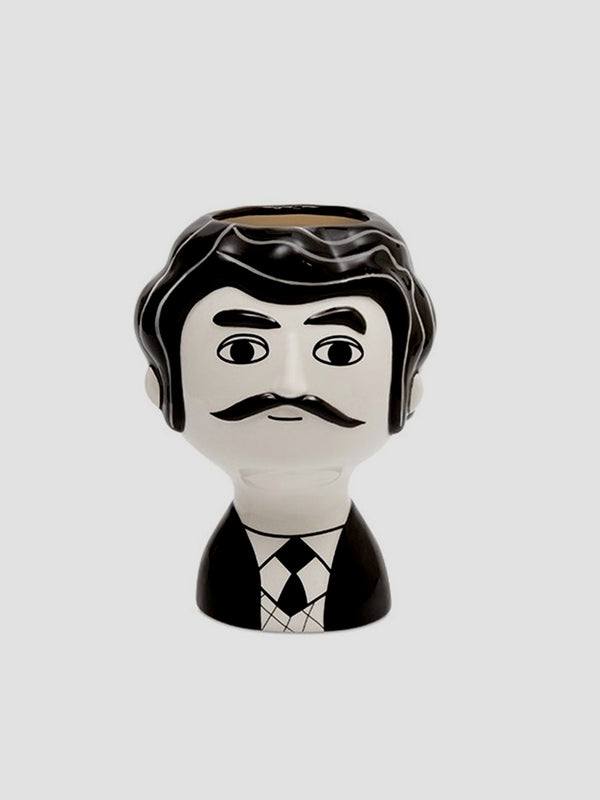 Carlos Ceramic Vase - Handcrafted Black and White Character Vase