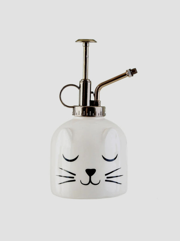 Cat Plant Mister - White Dolomite with Kitty Face Design