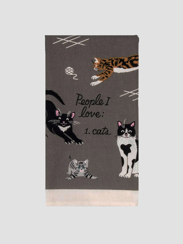 Cats Tea Towel - People I Love: Cats Design in Grey Cotton