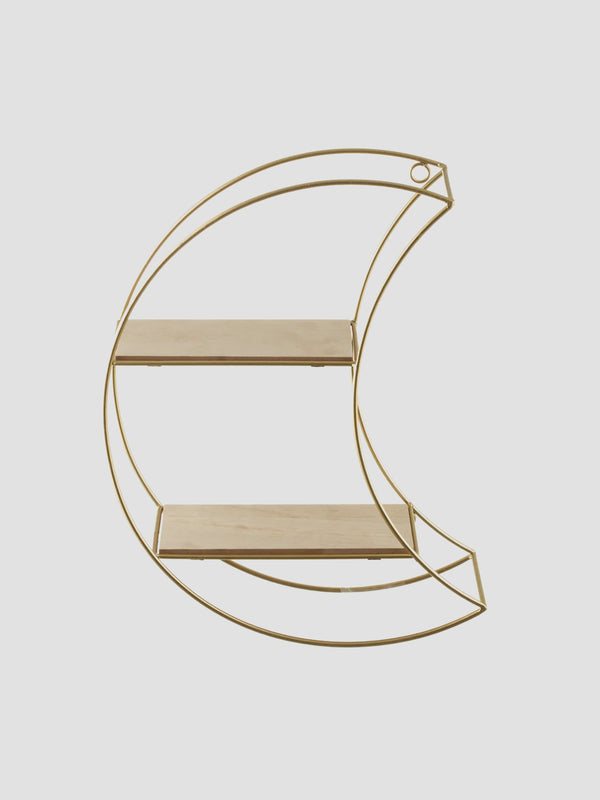 Celestial Moon Shelf - Gold Crescent Wall Display with Two Tiers