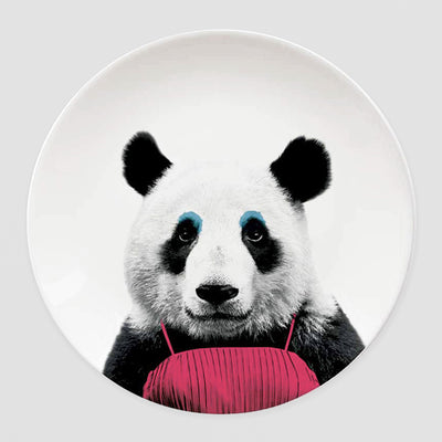 Ceramic Dinner Plate - Patricia the Panda in Coral and Blue
