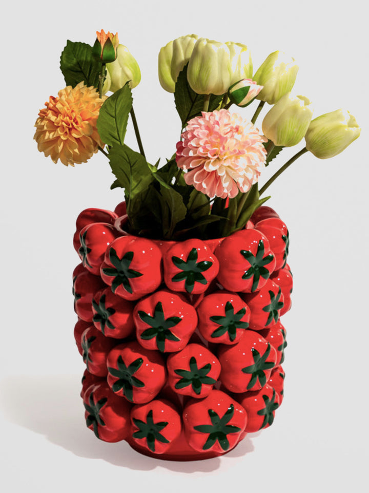 Ceramic Tomato Vase - Large Red Fruit Design with 3D Detail Additional 3