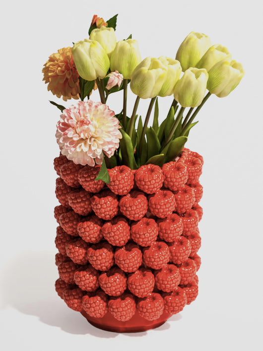 Ceramic Raspberry Vase Large - Glossy Red Statement Piece – Red Candy