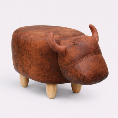 Benton the Bull Footstool. Faux Leather Ottoman with Horns and Humour