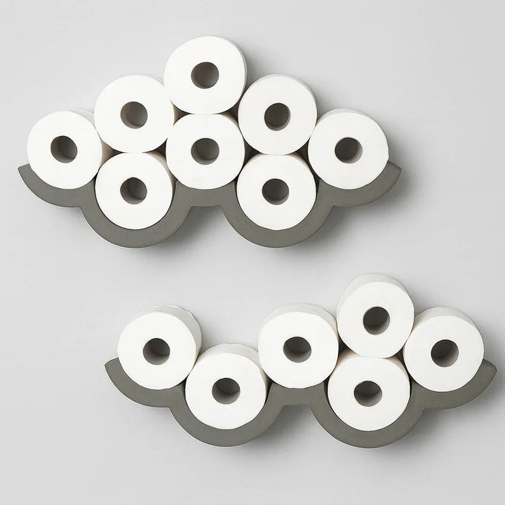 Cloud S Toilet Roll Holder Set. Concrete Bathroom Storage with a Twist Additional 1