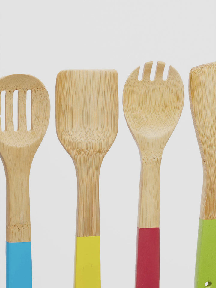 Colourful Bamboo Utensil Set. 5-Piece Kitchen Charm in Bright Hues Additional 2