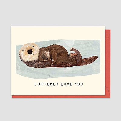 Otter Greeting Card with Red Envelope, Blank Inside for Personal Messages