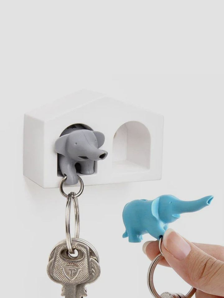 Elephant Key Ring Duo - Blue and Grey Key Holder with Whistle Trunks Additional 2