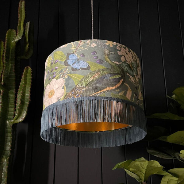 Emerald Mythical Plumes Lampshade - Grey and Gold