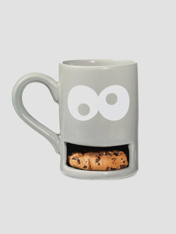 Frank the Mug Monster Grey. A Cookie Gobbler with a Cuppa Habit