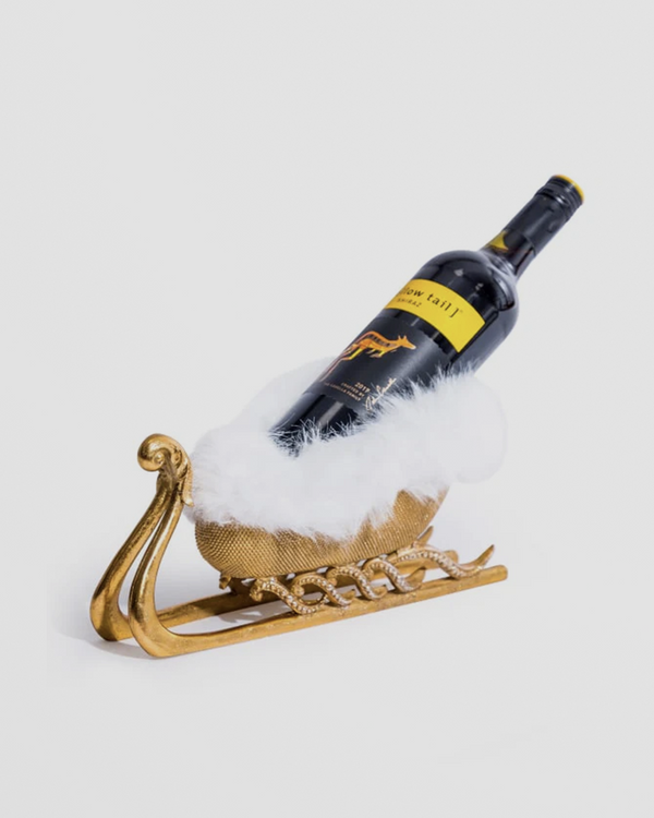 Gold Beaded Fur Sleigh Bottle Holder / Storage Bowl