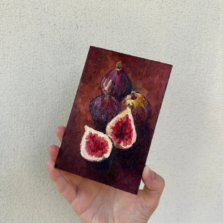 Oil Painting Still Life with Figs, Gothic Rustic Fruit Art in Gold Frame Additional 2