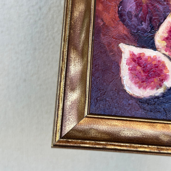 Oil Painting Still Life with Figs, Gothic Rustic Fruit Art in Gold Frame Additional 3