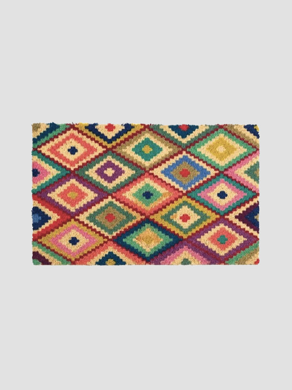 Kelim Doormat - Colour Clash Coir with Kilim-Inspired Print