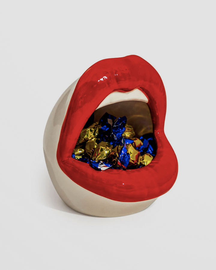 Ceramic Lips Storage Jar - Glossy Red Open Mouth Design Additional 2