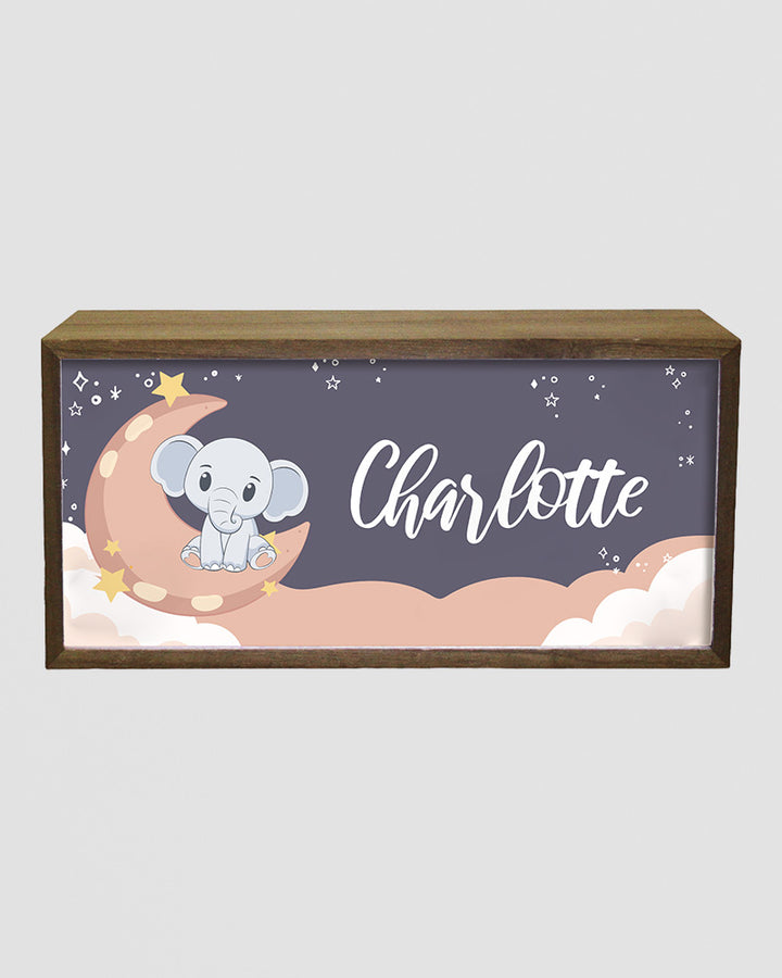Personalised Nursery Light Box - Elephant & Moon LED Sign Additional 1