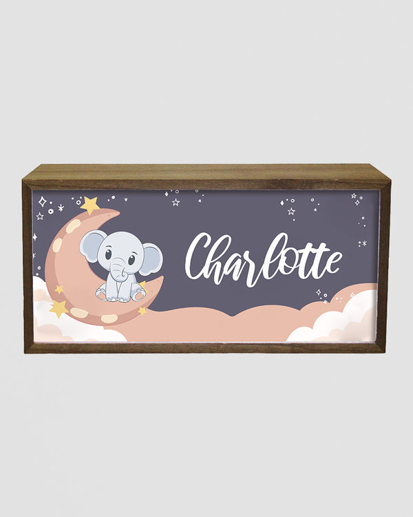Personalised Nursery Light Box - Elephant & Moon LED Sign